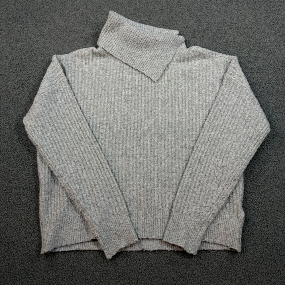 Lilla P Sweater Womens M Gray POLP3369 Turtleneck Ribbed Knit Wool Blend Lng Slv